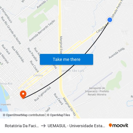 Rotatória Da Facimp | Marmogran (B/C) to UEMASUL - Universidade Estadual da Região Tocantina do Maranhão map