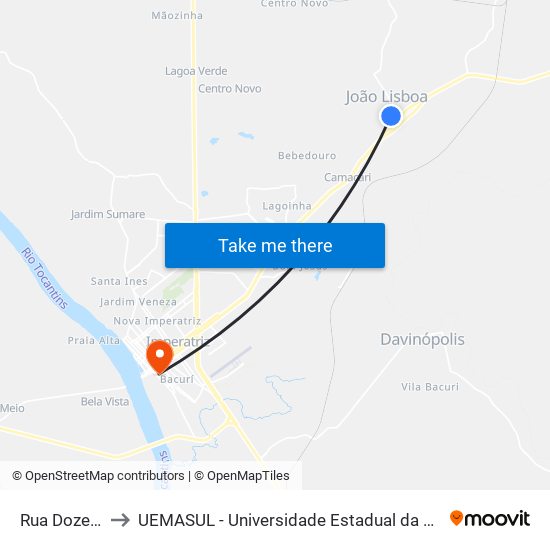 Rua Doze, 12 (C/B) to UEMASUL - Universidade Estadual da Região Tocantina do Maranhão map