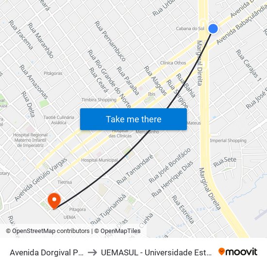 Avenida Dorgival Pinheiro De Sousa, 26 (B/C) to UEMASUL - Universidade Estadual da Região Tocantina do Maranhão map