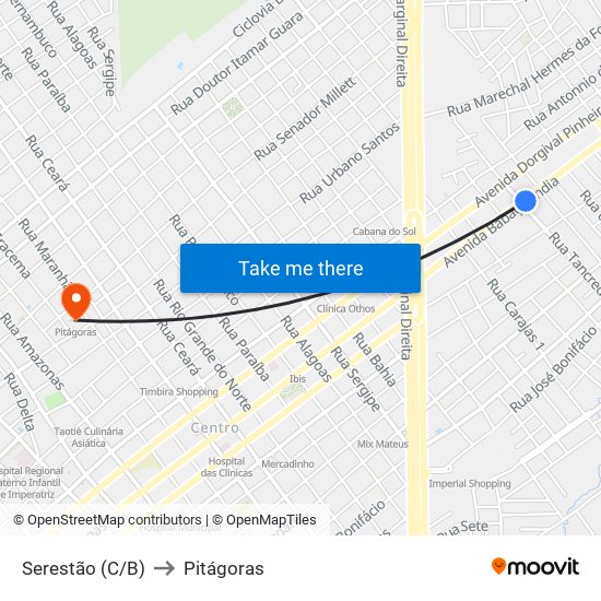 Serestão (C/B) to Pitágoras map