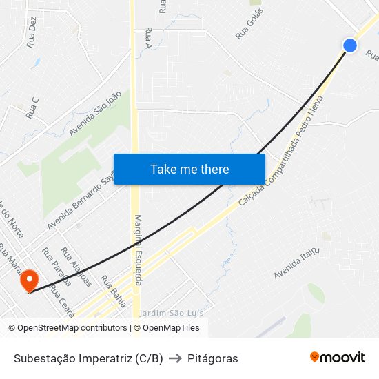 Subestação Imperatriz (C/B) to Pitágoras map