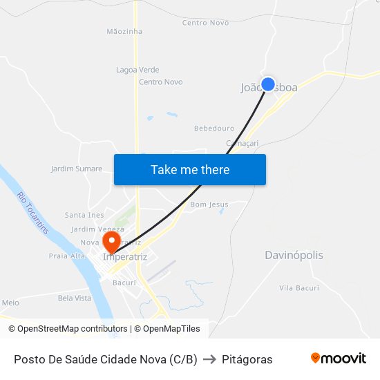 Posto De Saúde Cidade Nova (C/B) to Pitágoras map