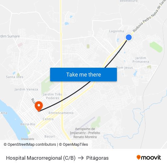 Hospital Macrorregional (C/B) to Pitágoras map