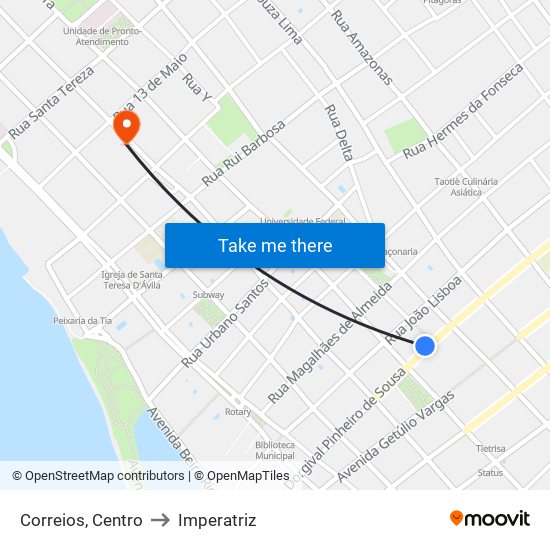 Correios, Centro to Imperatriz map