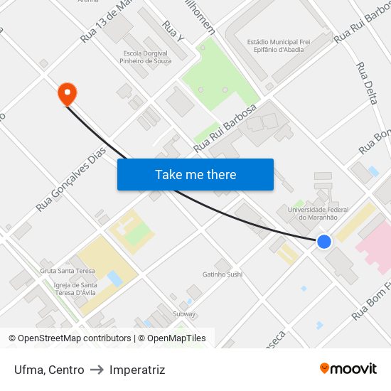 Ufma, Centro to Imperatriz map