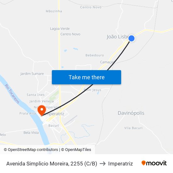 Avenida Simplicio Moreira, 2255 (C/B) to Imperatriz map