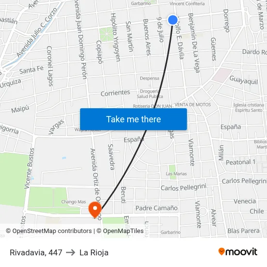 Rivadavia, 447 to La Rioja map