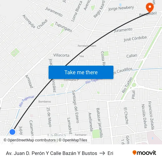 Av. Juan D. Perón Y Calle Bazán Y Bustos to Eri map