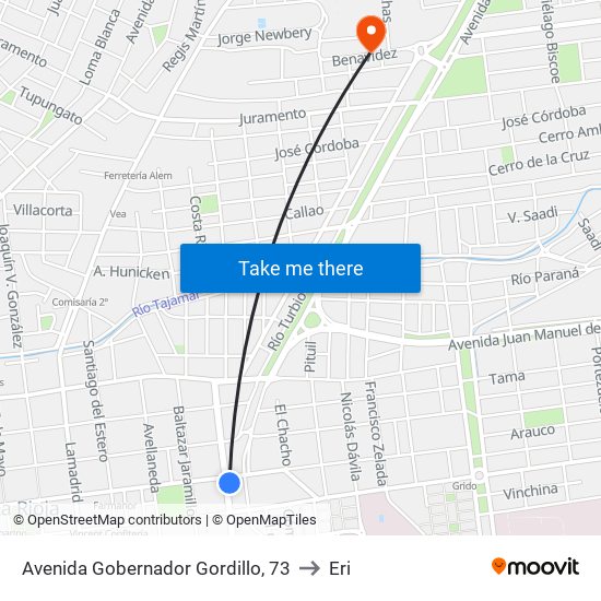 Avenida Gobernador Gordillo, 73 to Eri map