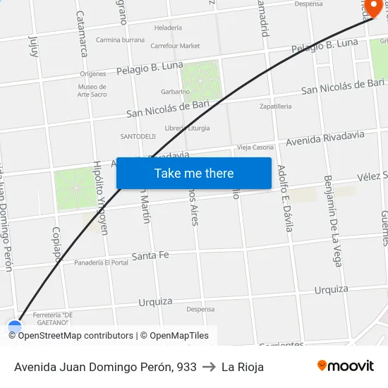 Avenida Juan Domingo Perón, 933 to La Rioja map