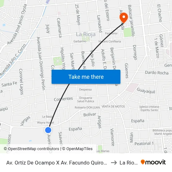 Av. Ortíz De Ocampo X Av. Facundo Quiroga to La Rioja map