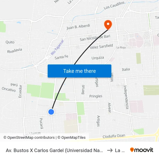 Av. Bustos X Carlos Gardel (Universidad Nacional De La Rioja) to La Rioja map