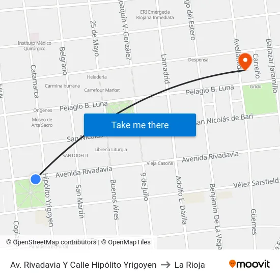Av. Rivadavia Y Calle Hipólito Yrigoyen to La Rioja map
