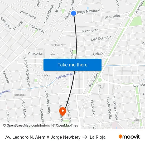 Av. Leandro N. Alem X Jorge Newbery to La Rioja map