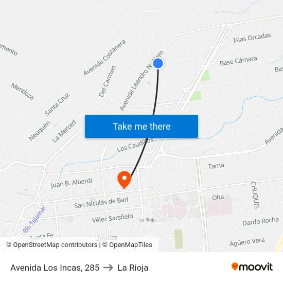 Avenida Los Incas, 285 to La Rioja map