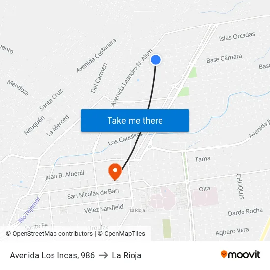 Avenida Los Incas, 986 to La Rioja map