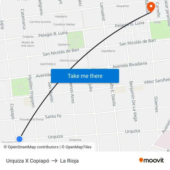 Urquiza X Copiapó to La Rioja map