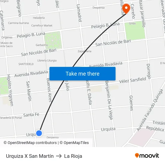 Urquiza X San Martín to La Rioja map