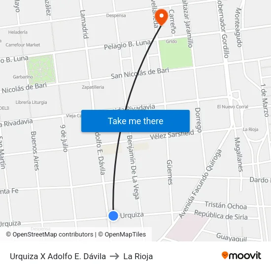 Urquiza X Adolfo E. Dávila to La Rioja map