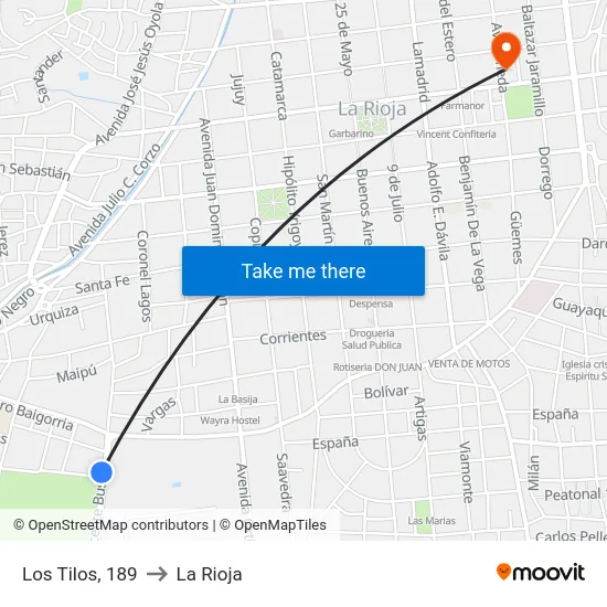 Los Tilos, 189 to La Rioja map