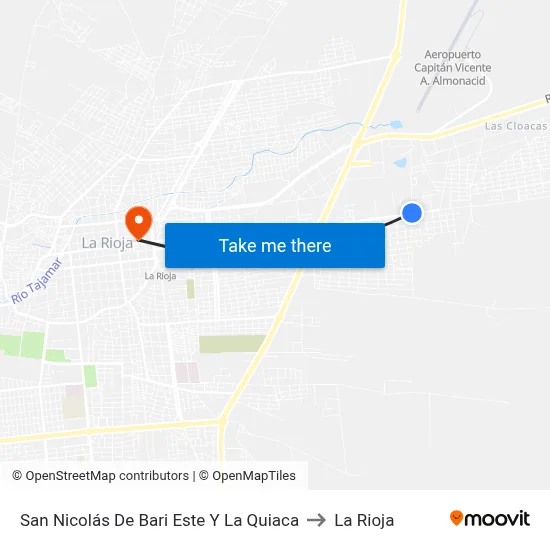 San Nicolás De Bari Este Y La Quiaca to La Rioja map