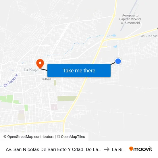 Av. San Nicolás De Bari Este Y Cdad. De La Quiaca to La Rioja map