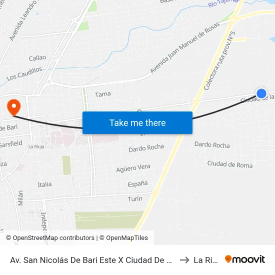 Av. San Nicolás De Bari Este X Ciudad De Paraná to La Rioja map