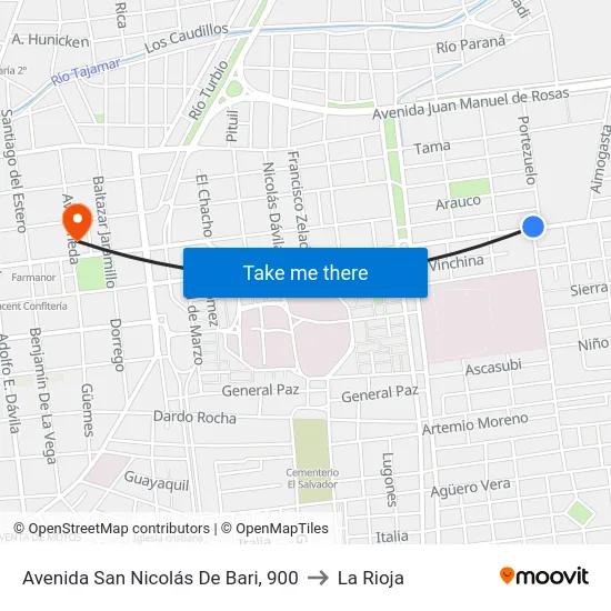 Avenida San Nicolás De Bari, 900 to La Rioja map