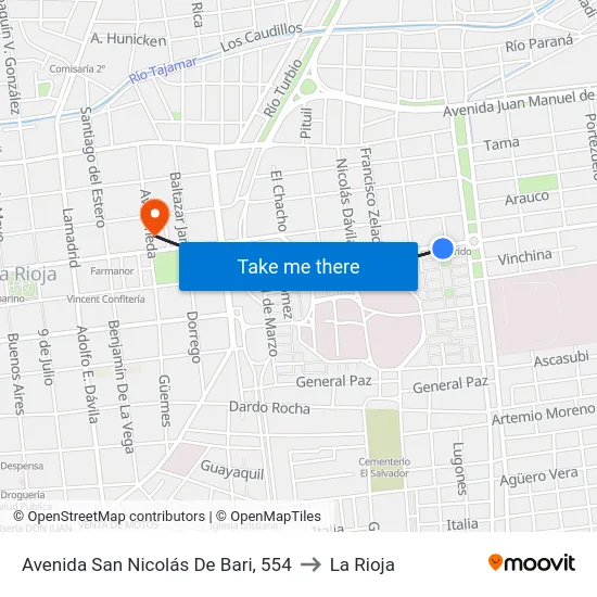 Avenida San Nicolás De Bari, 554 to La Rioja map
