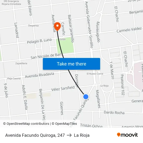 Avenida Facundo Quiroga, 247 to La Rioja map