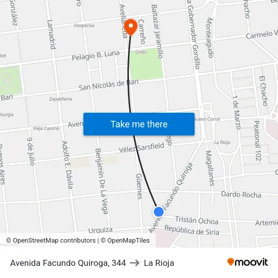 Avenida Facundo Quiroga, 344 to La Rioja map