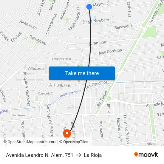 Avenida Leandro N. Alem, 751 to La Rioja map