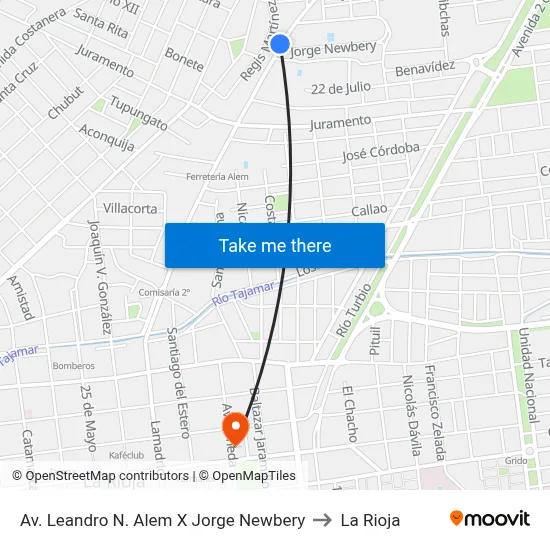 Av. Leandro N. Alem X Jorge Newbery to La Rioja map
