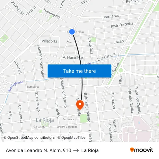 Avenida Leandro N. Alem, 910 to La Rioja map