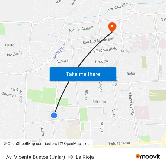 Av. Vicente Bustos (Unlar) to La Rioja map