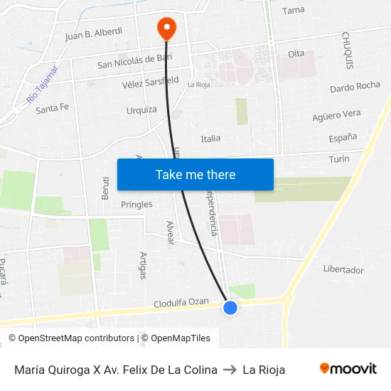 María Quiroga X Av. Felix De La Colina to La Rioja map