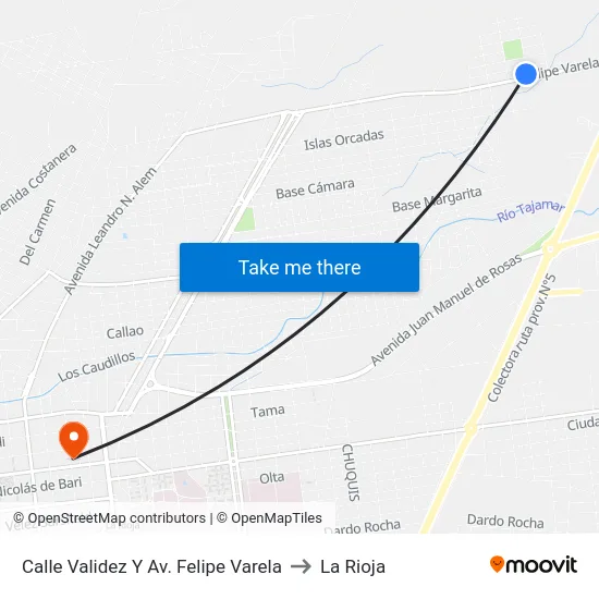 Calle Validez Y Av. Felipe Varela to La Rioja map