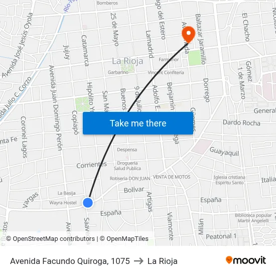 Avenida Facundo Quiroga, 1075 to La Rioja map