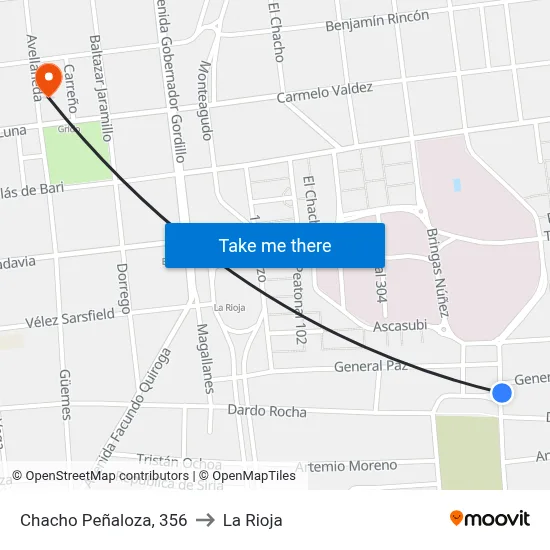 Chacho Peñaloza, 356 to La Rioja map