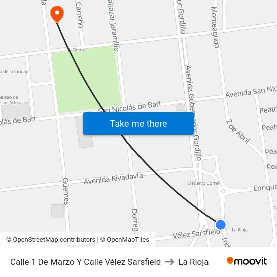 Calle 1 De Marzo Y Calle Vélez Sarsfield to La Rioja map