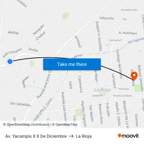 Av. Yacampis X 8 De Diciembre to La Rioja map