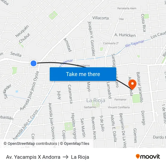 Av. Yacampis X Andorra to La Rioja map