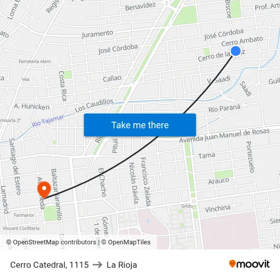 Cerro Catedral, 1115 to La Rioja map