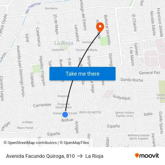 Avenida Facundo Quiroga, 810 to La Rioja map