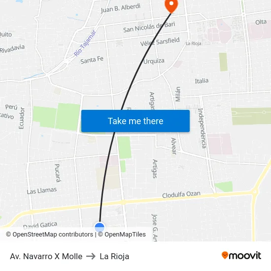 Av. Navarro X Molle to La Rioja map