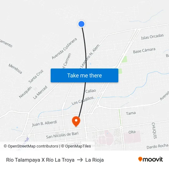 Río Talampaya X Río La Troya to La Rioja map