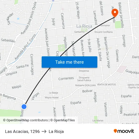 Las Acacias, 1296 to La Rioja map