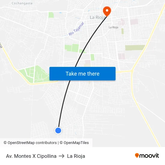 Av. Montes X Cipollina to La Rioja map