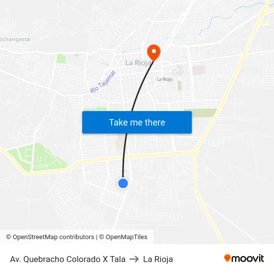 Av. Quebracho Colorado X Tala to La Rioja map