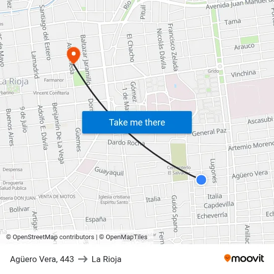 Agüero Vera, 443 to La Rioja map